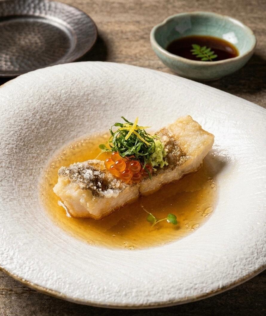 Crispy Halibut, Yuzu & Truffle